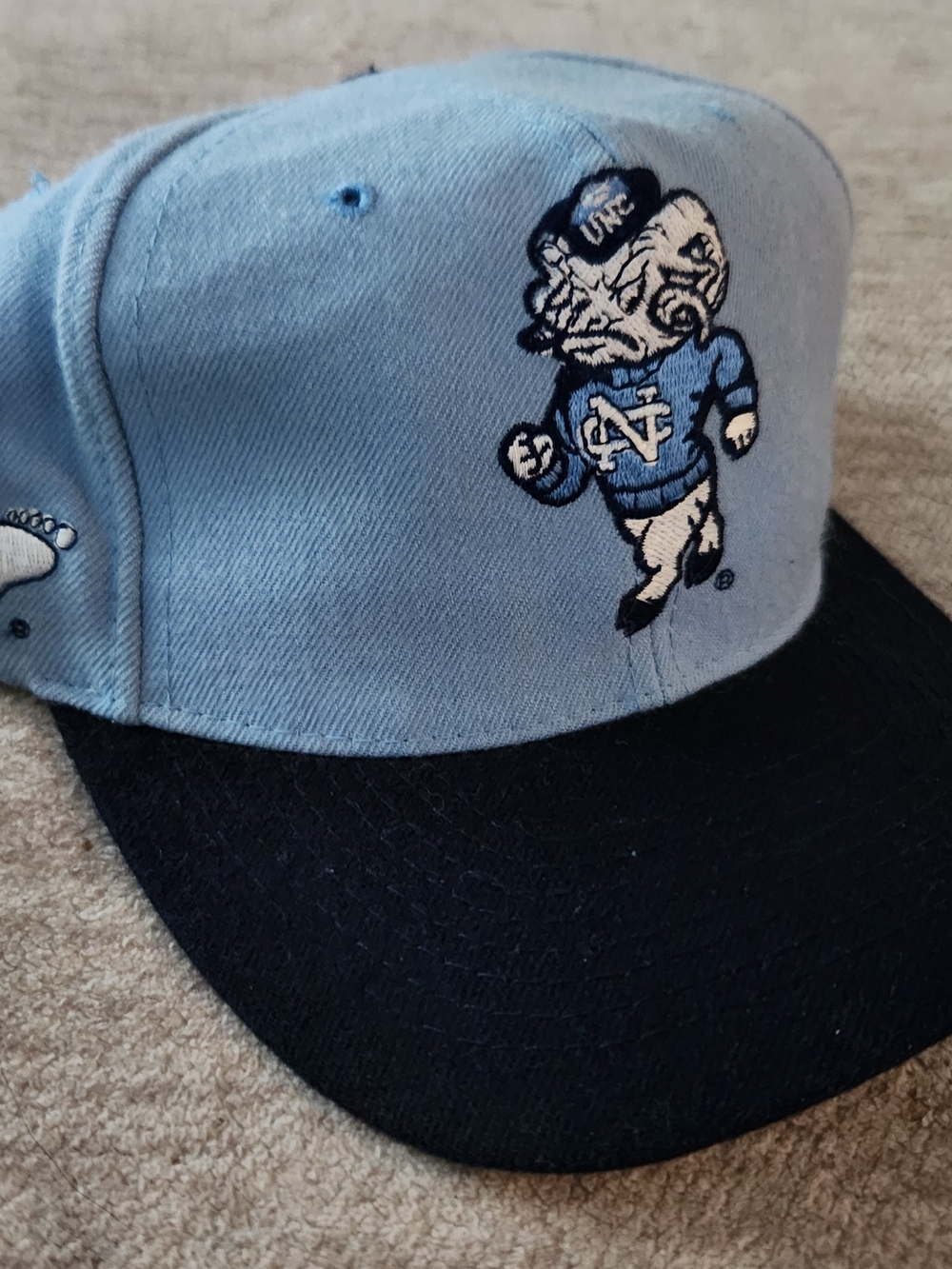 Vintage 90s UNC Tar Heels American Needle Blockhead Snapback Hat Rameses Wool Ca